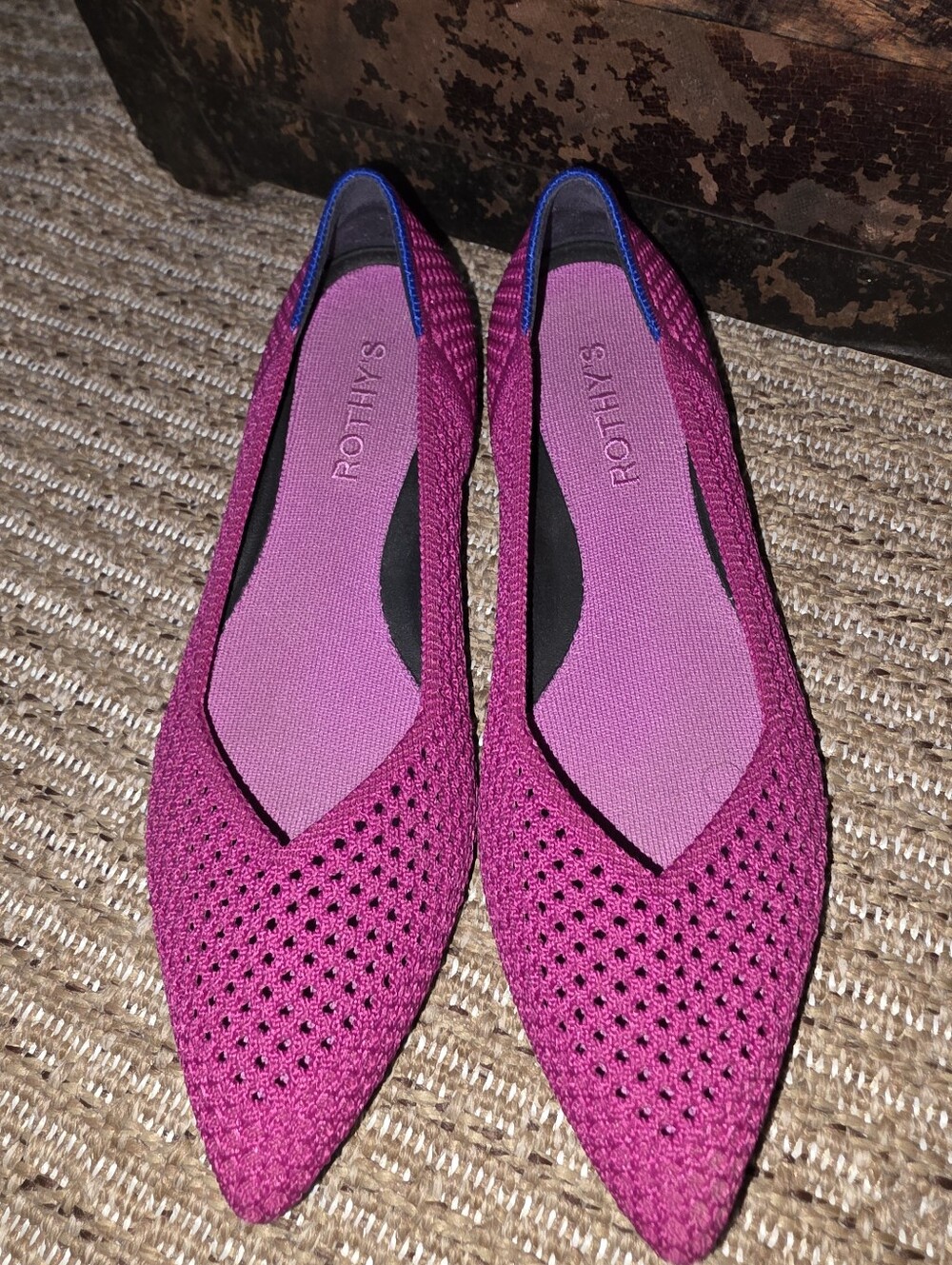 Rothy's Pointed Knit Flats in Bright Fuchsia Pink Worn 1x Size 7